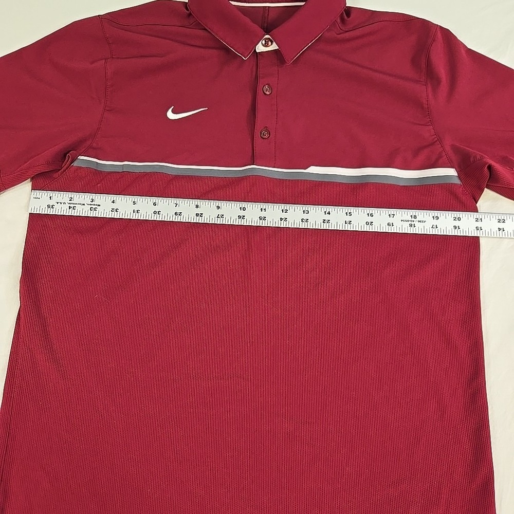 Nike Dri Fit Performance Golf Polo Mens Medium Maroon Gray Stripes Logo Tennis - Picture 6 of 12